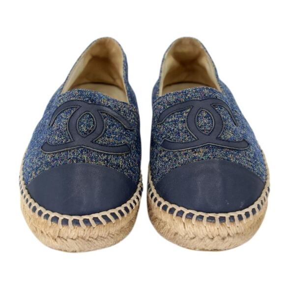 Chanel Espadrille 38 Wool Blue Tweed Cap Toe Cc Sandals CC-S0207P-C038 - Picture 3 of 11